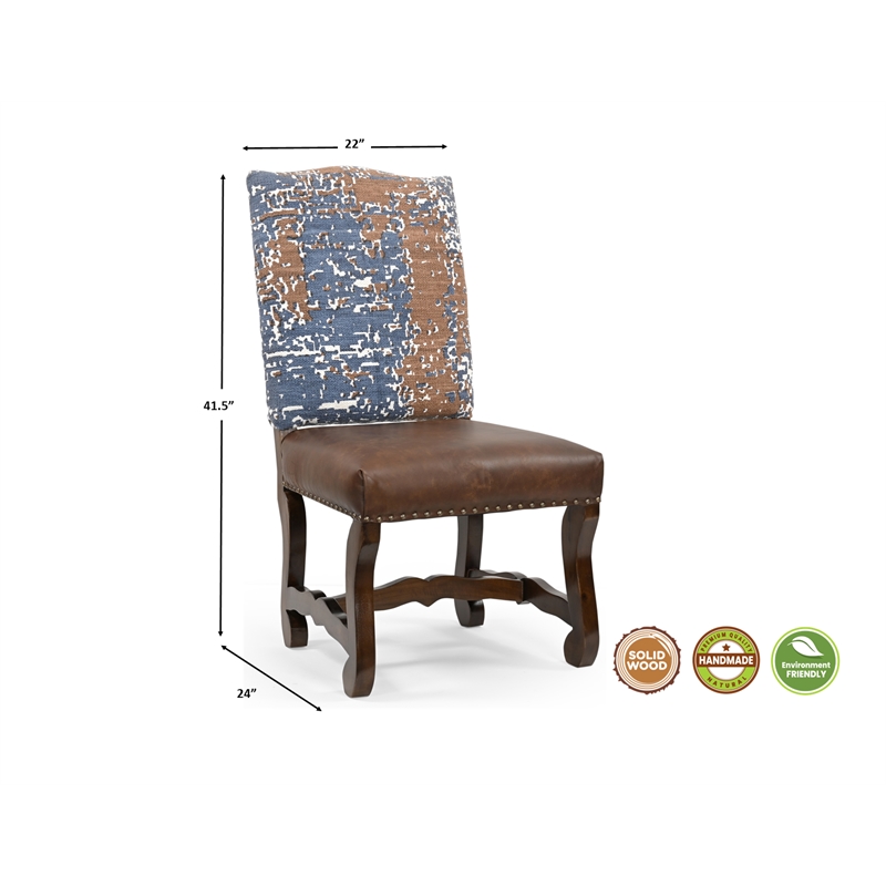 Taran Designs Kenneth Chenille/Leather Dining Chairs (Set of 2) in Blue/Brown