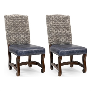taran designs kenneth chenille/leather dining chairs (set of 2) in beige/blue