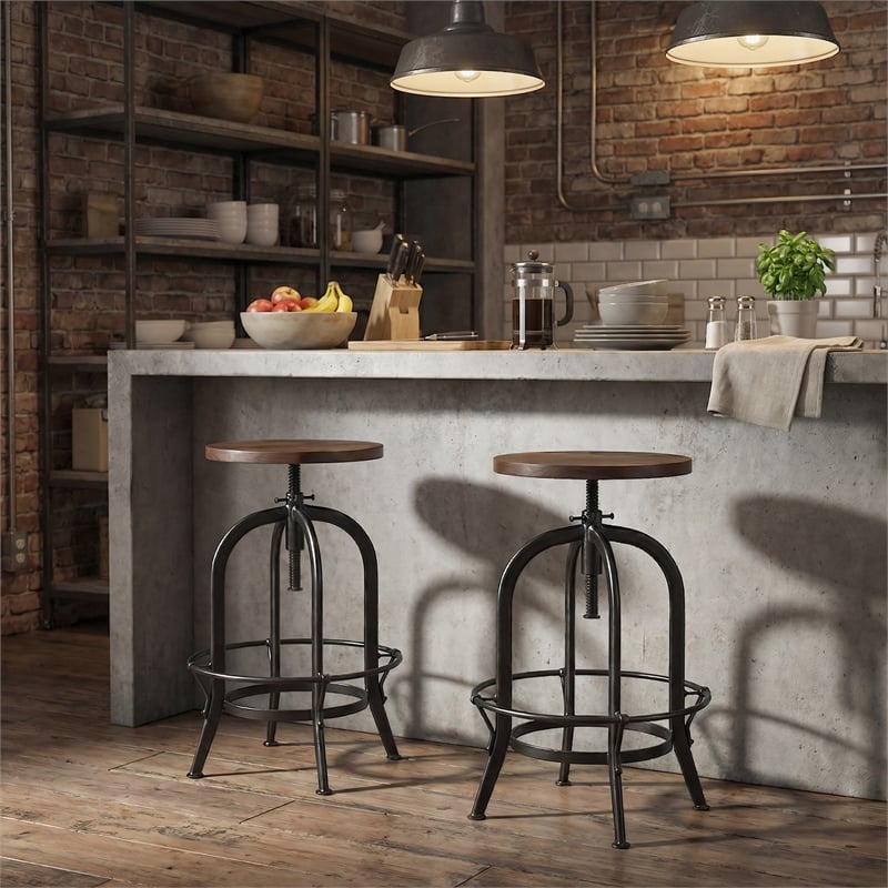 Taran Designs Talia Adjustable Height Solid Wood Stool in Brown/Black