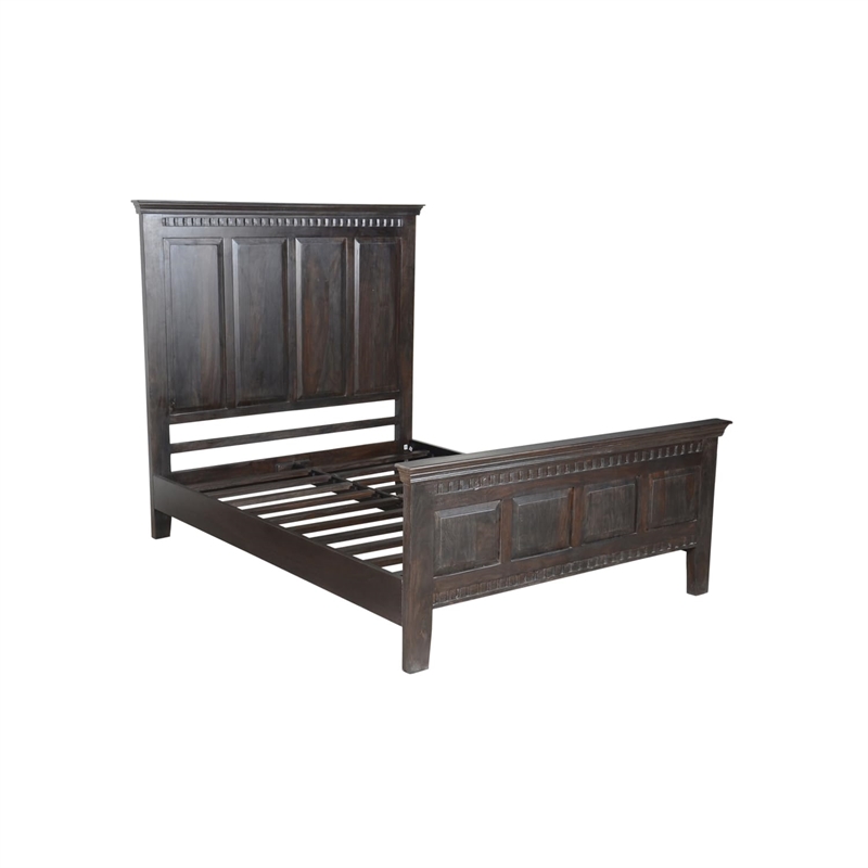 Taran Designs Solid Wood Queen Panel Bed in Dark Brown