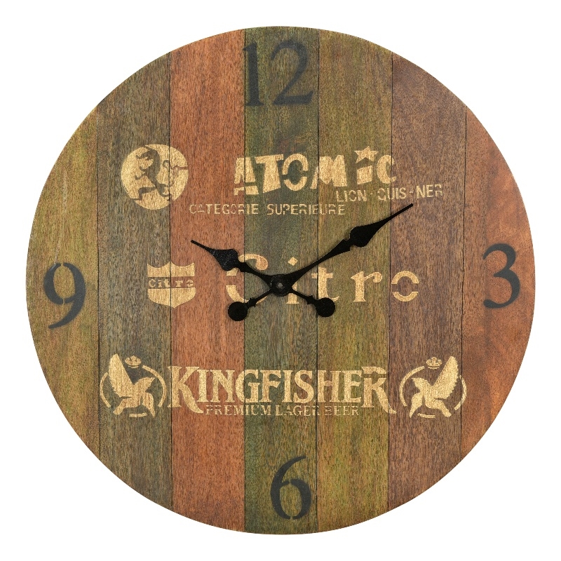 Taran Designs Keaton Solid Wood Wall Clock in Brown Multicolor
