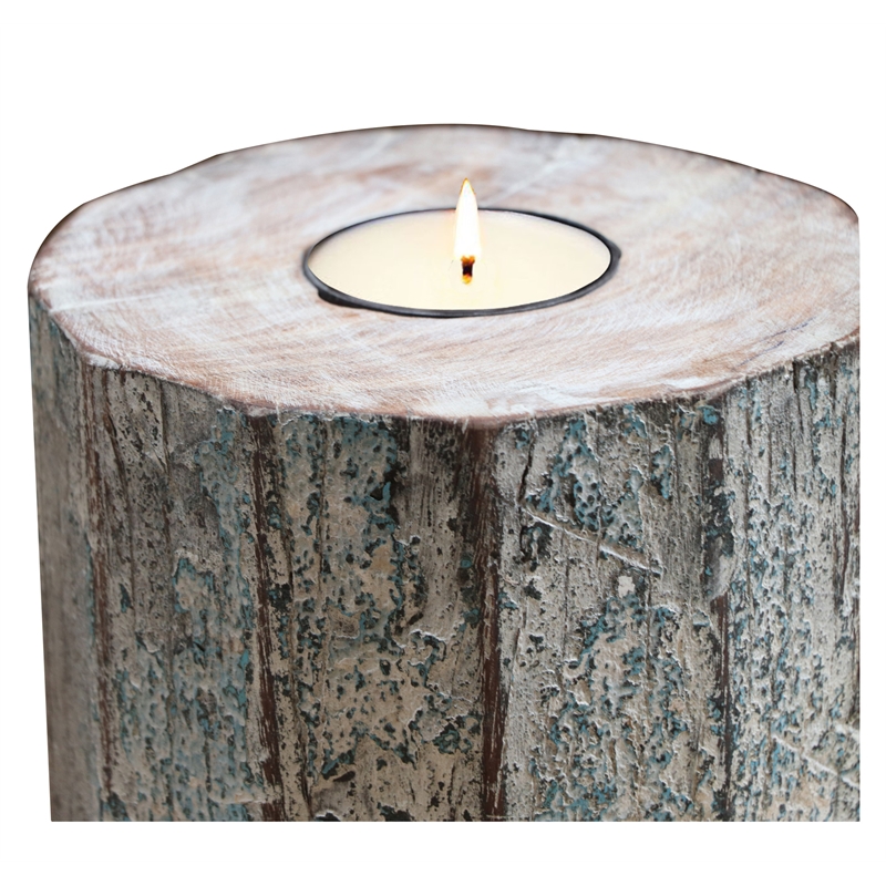 Taran Designs Handcrafted Solid Wood Decorative Candle Stand in White