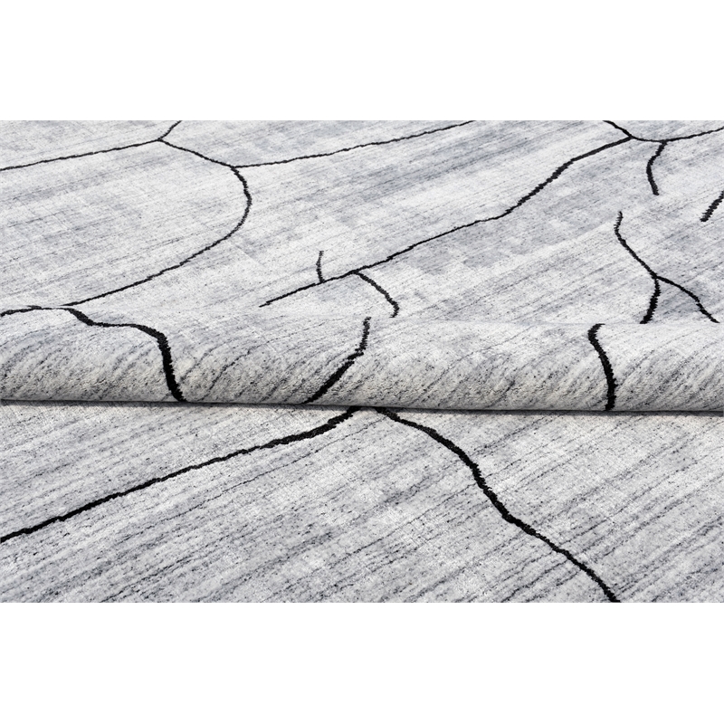 Taran Designs 5' x 8' Abstract Wool Area Rug in White/Dark Gray