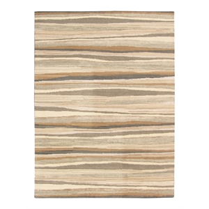 Taran Designs 9' x 12' Abstract Wave Wool Area Rug in Brown/Beige