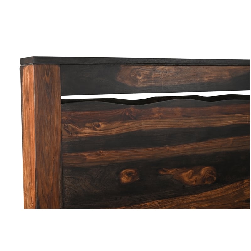 Taran Designs Warren Live Edge Solid Wood King Panel Bed in Dark Brown