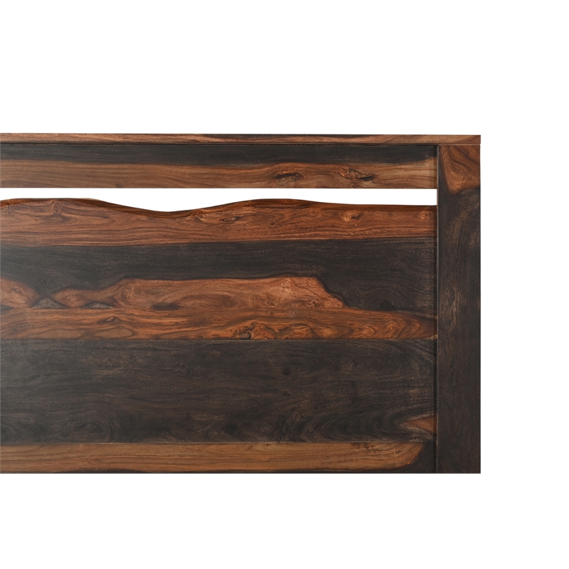 Taran Designs Warren Live Edge Solid Wood King Panel Bed in Dark Brown