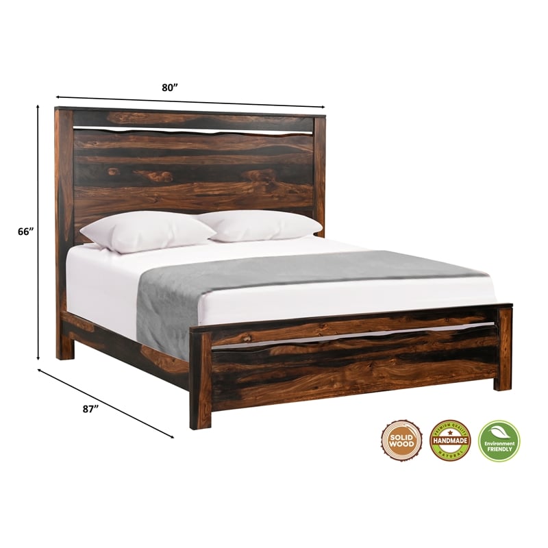 Taran Designs Warren Live Edge Solid Wood King Panel Bed in Dark Brown