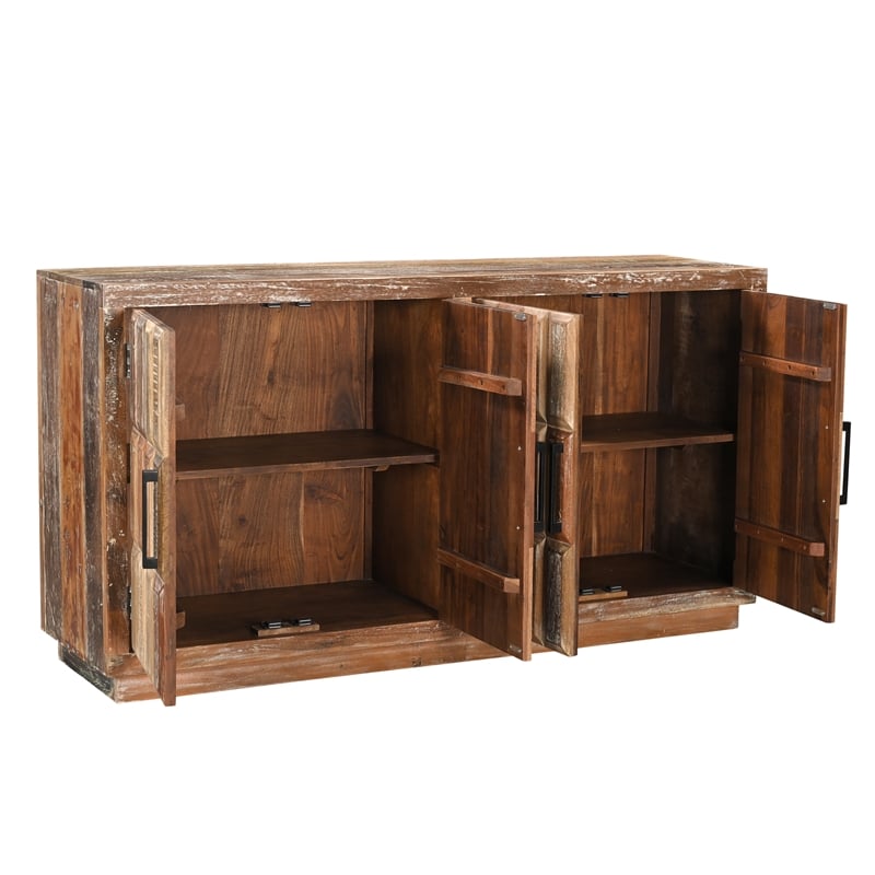 Taran Designs Milton 4-door Solid Wood Sideboard in Multicolor Brown