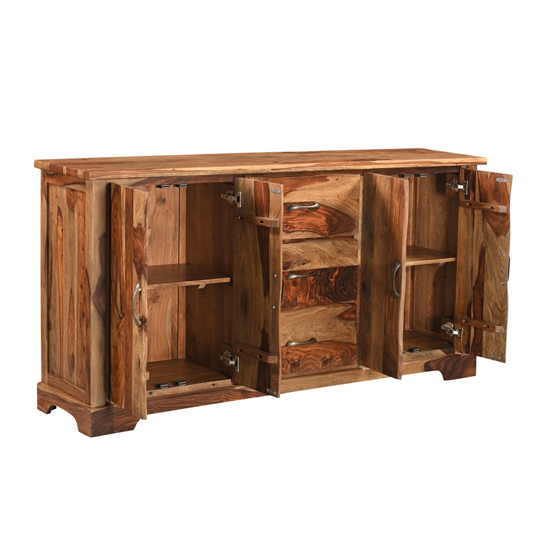 Taran Designs Darcy 3-drawer 4-door Live Edge Solid Wood Sideboard in Brown