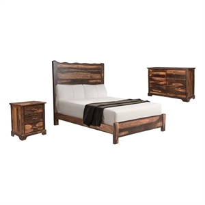 Taran Designs Darcy 3-piece Solid Wood Queen Bedroom Set in Dark Brown