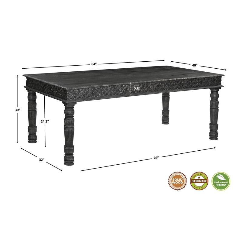 Taran Designs Milton 9-piece Carved Solid Wood Dining Set in Black