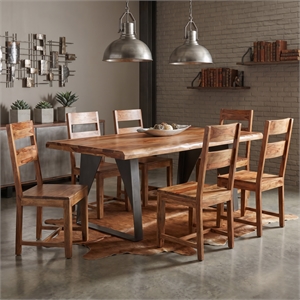 Taran Designs Darcy 80&quot Live Edge Solid Wood Dining Table in Brown