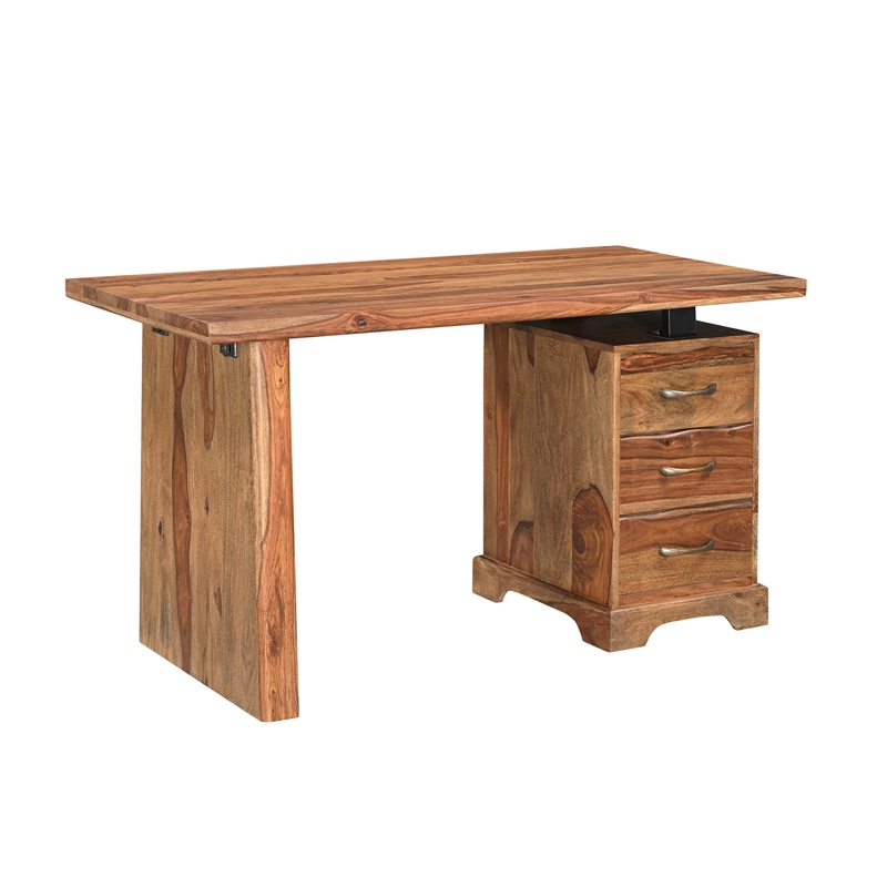 Taran Designs Darcy 3-drawer Live Edge Solid Wood Writing Desk in Brown