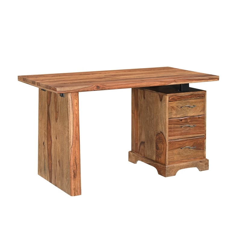 Taran Designs Darcy 3-drawer Live Edge Solid Wood Writing Desk in Brown