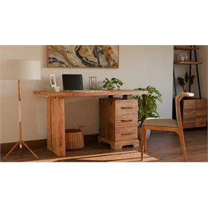 Taran Designs Darcy 3-drawer Live Edge Solid Wood Writing Desk in Brown