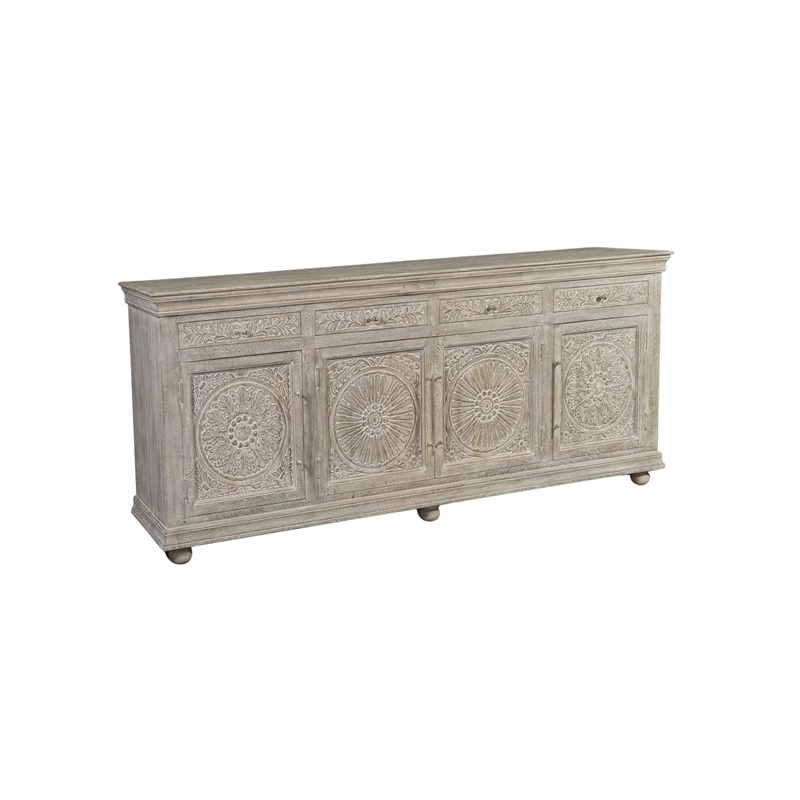 Taran Designs Fillian Floral Carved Solid Wood Sideboard in White