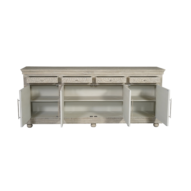 Taran Designs Fillian Floral Carved Solid Wood Sideboard in White