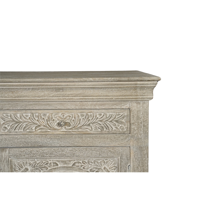Taran Designs Fillian Floral Carved Solid Wood Sideboard in White