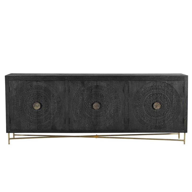 Taran Designs Chateau 6-door Carved Solid Wood Sideboard in Black