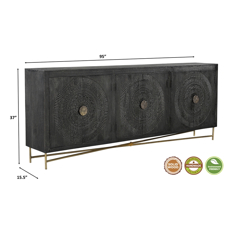 Taran Designs Chateau 6-door Carved Solid Wood Sideboard in Black