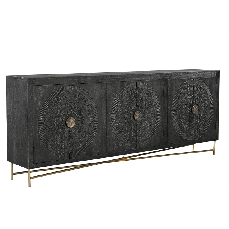 Taran Designs Chateau 6-door Carved Solid Wood Sideboard in Black