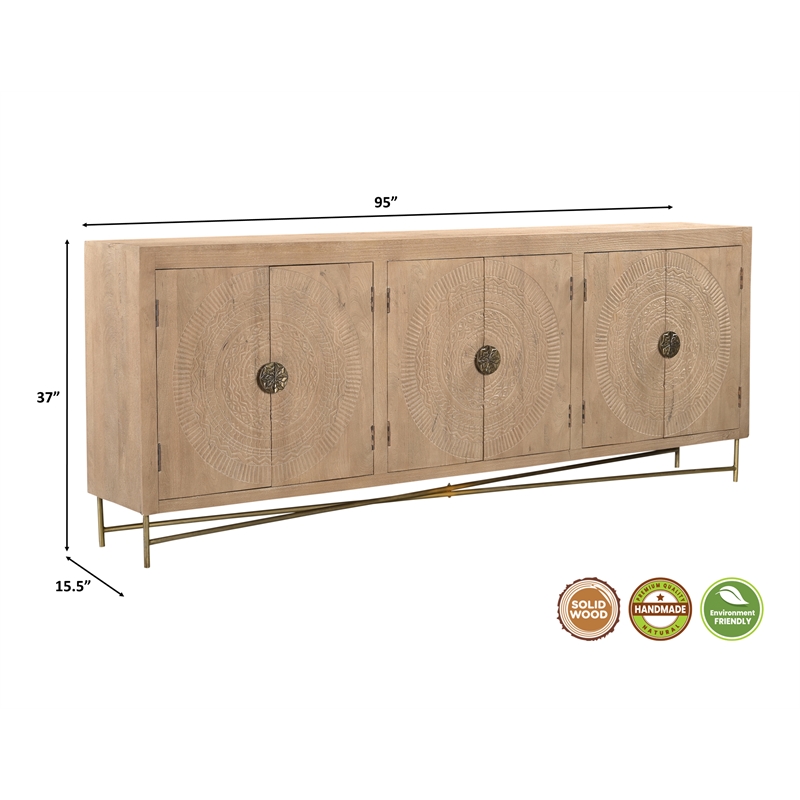 Taran Designs Chateau 6-door Carved Solid Wood Sideboard in Beige