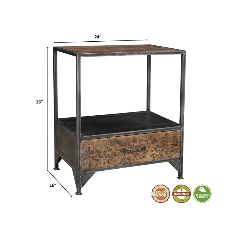 Taran Designs Franklin 1-Drawer Solid Wood Nightstand in Brown/Black