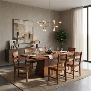 Taran Designs Warren 75&quot Solid Wood Pedestal Dining Table in Brown