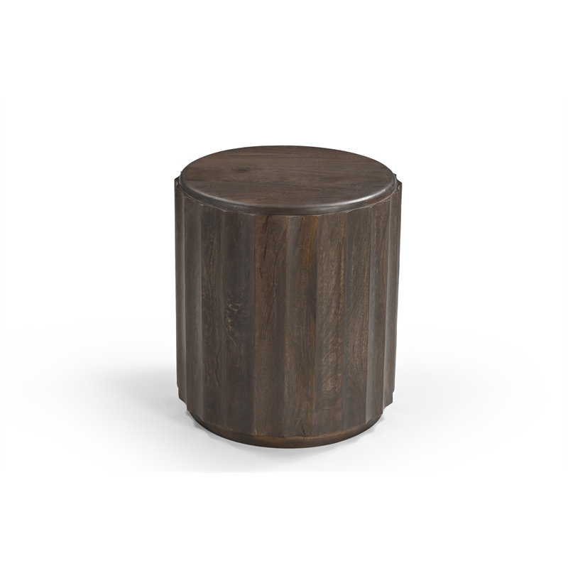 Taran Designs Lark Round Solid Wood End Table in Dark Brown Homesquare