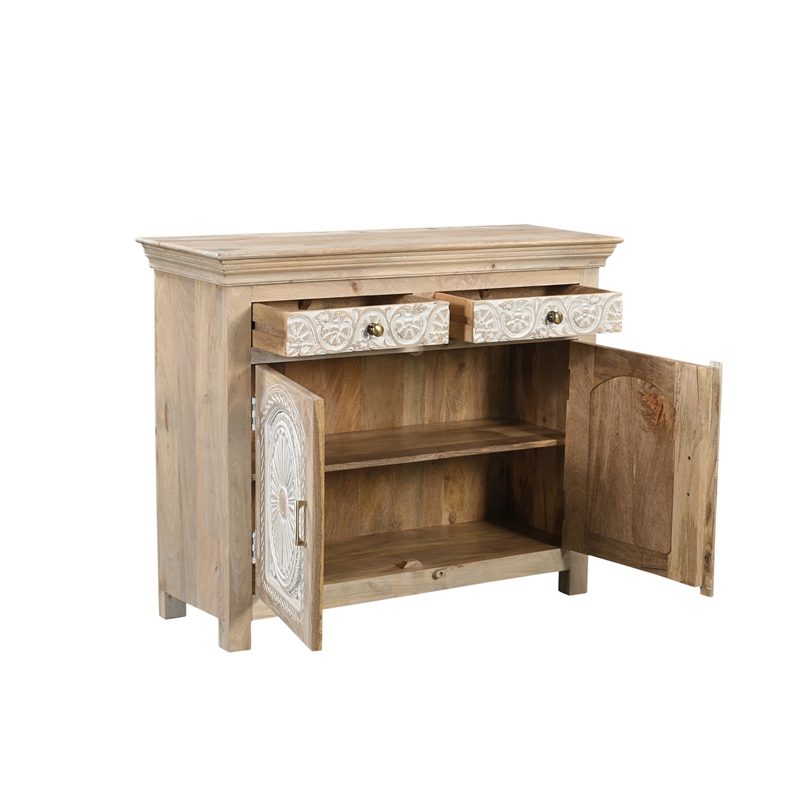 Taran Designs Isabella 2-drawer 2-door Solid Wood Sideboard in Beige/White