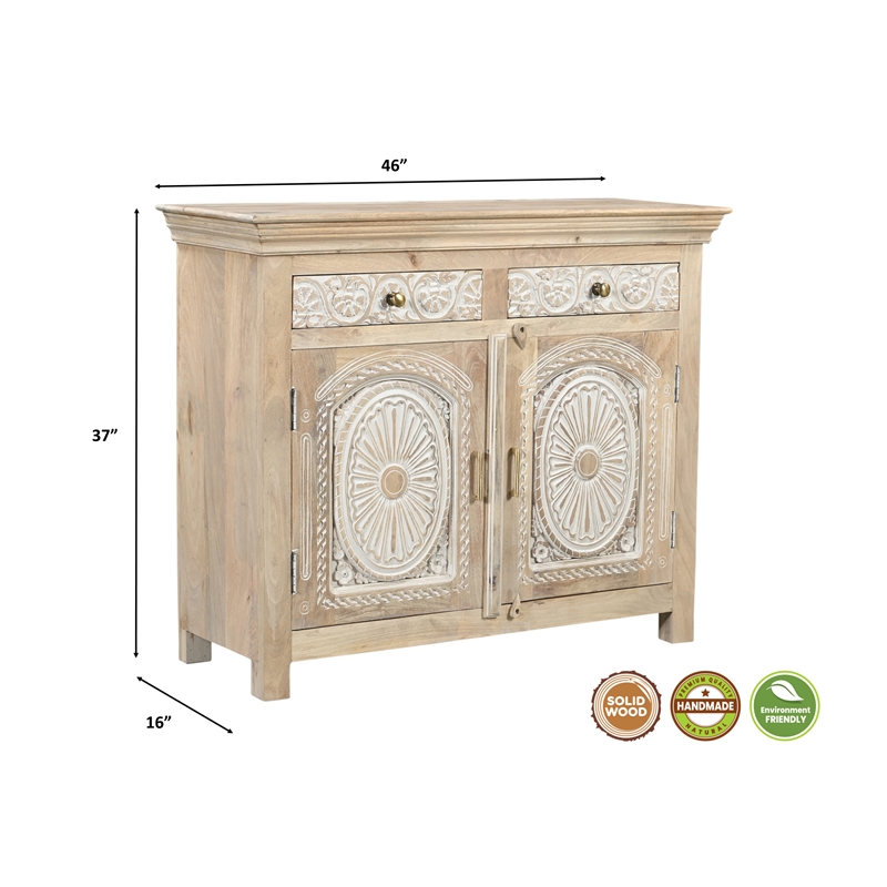 Taran Designs Isabella 2-drawer 2-door Solid Wood Sideboard in Beige/White