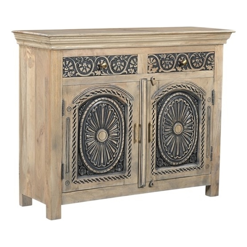 Taran Designs Isabella 2-drawer 2-door Solid Wood Sideboard in Beige/Black