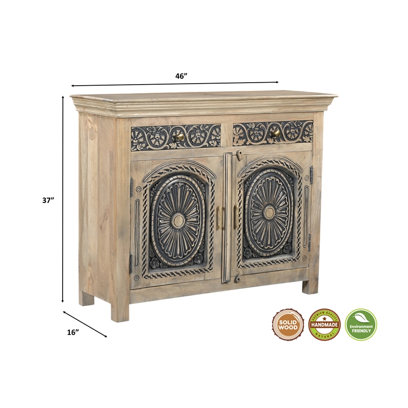 Taran Designs Isabella 2-drawer 2-door Solid Wood Sideboard in Beige/Black