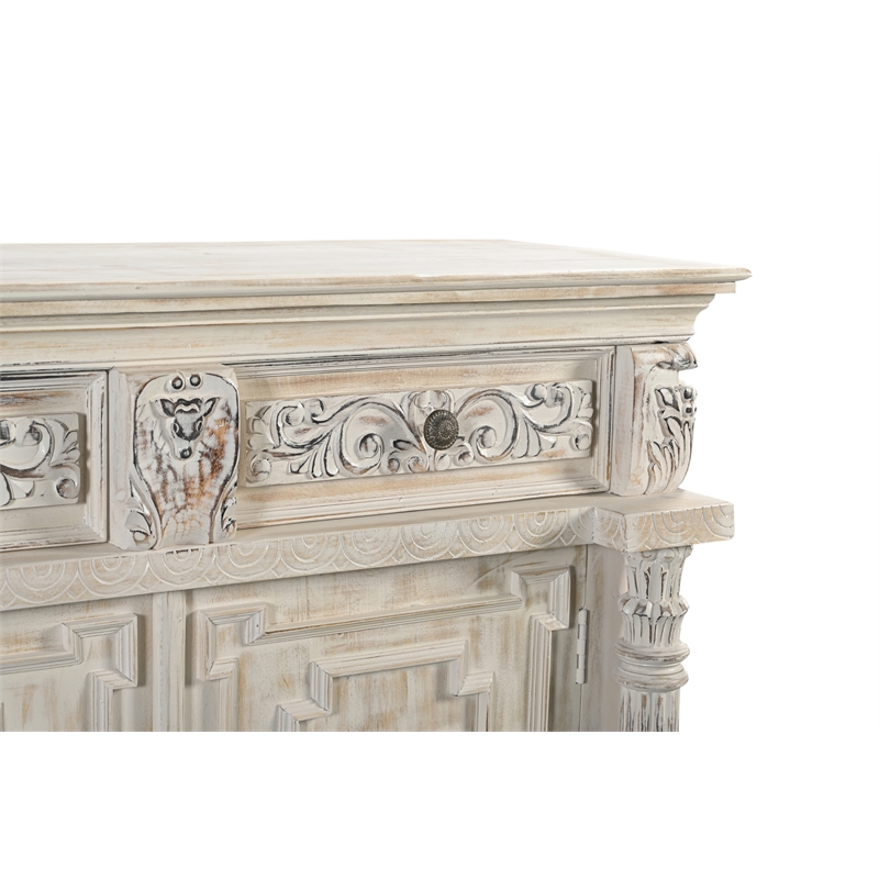 Taran Designs Isabella 4-drawer 4-door Carved Solid Wood Sideboard in White