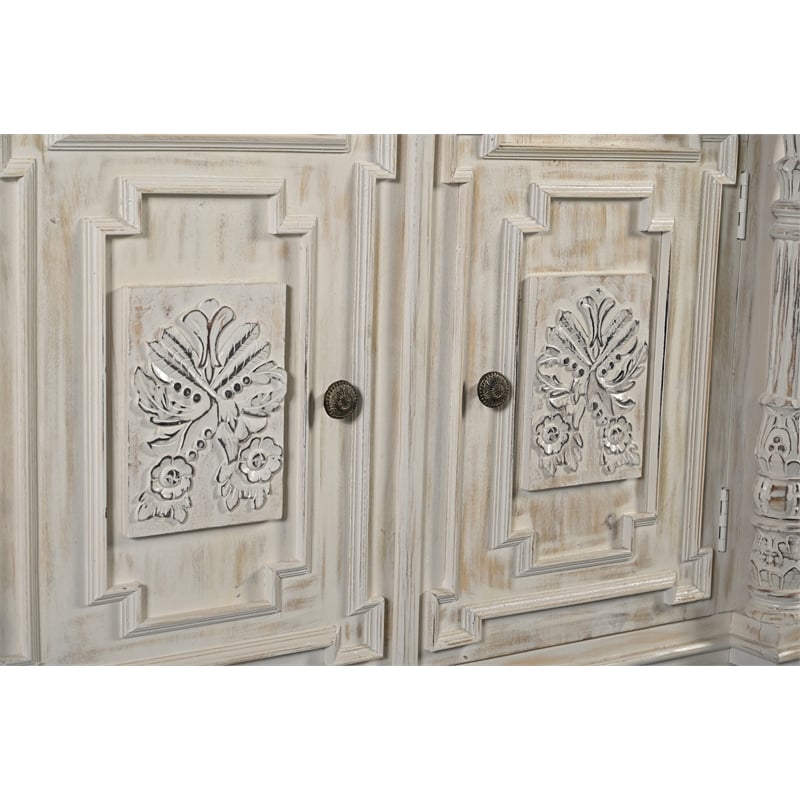 Taran Designs Isabella 4-drawer 4-door Carved Solid Wood Sideboard in White