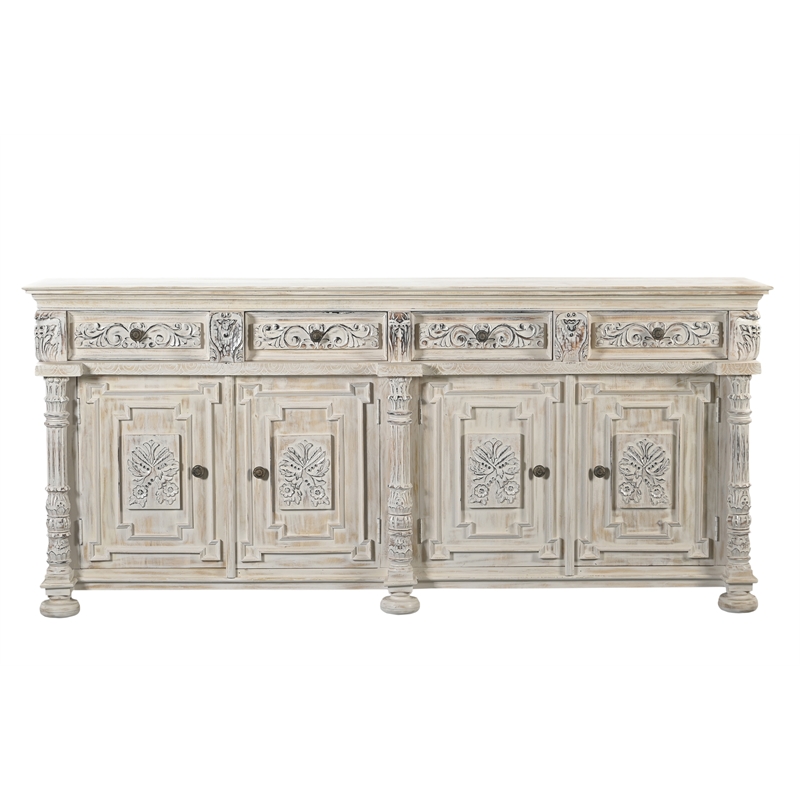 Taran Designs Isabella 4-drawer 4-door Carved Solid Wood Sideboard in White