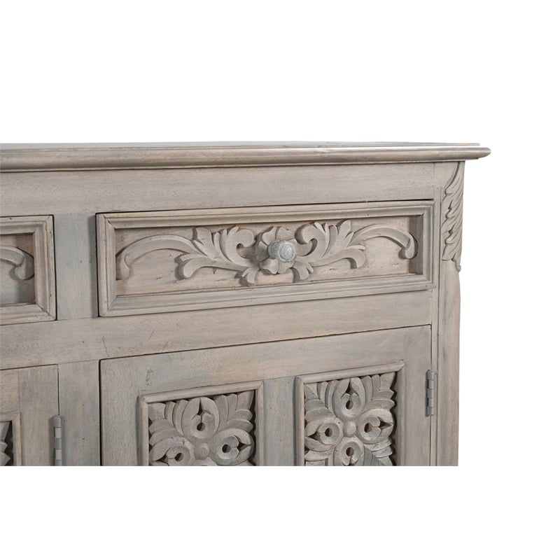 Taran Designs Isabella 3-drawer 3-door Carved Solid Wood Sideboard in Gray