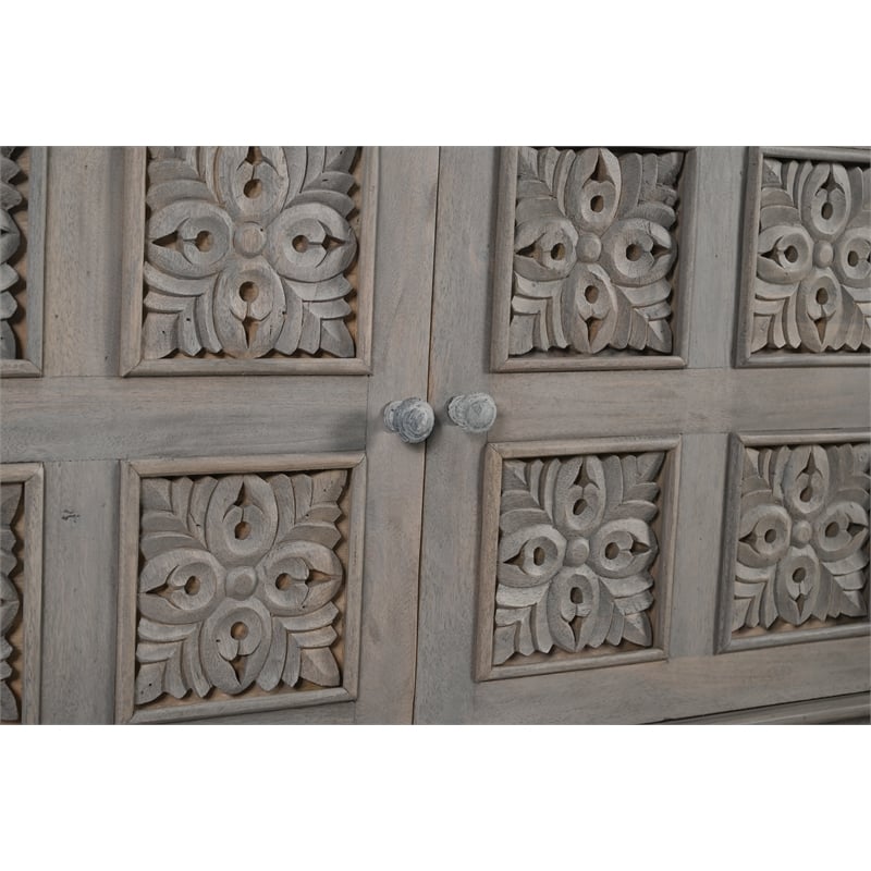 Taran Designs Isabella 3-drawer 3-door Carved Solid Wood Sideboard in Gray