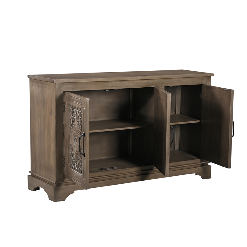Taran Designs Isabella 3-door Carved Solid Wood Sideboard in Brown