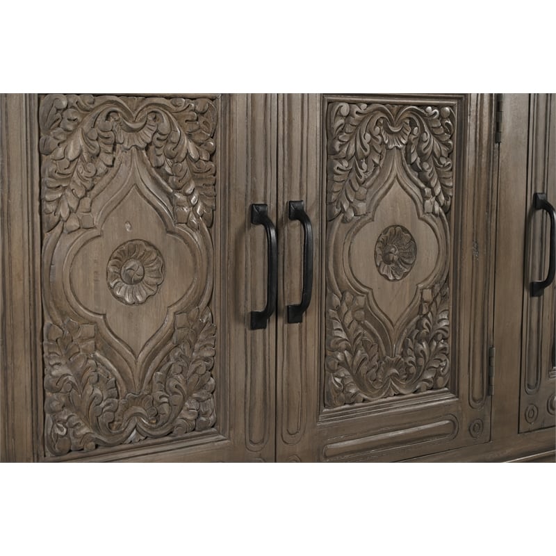 Taran Designs Isabella 3-door Carved Solid Wood Sideboard in Brown