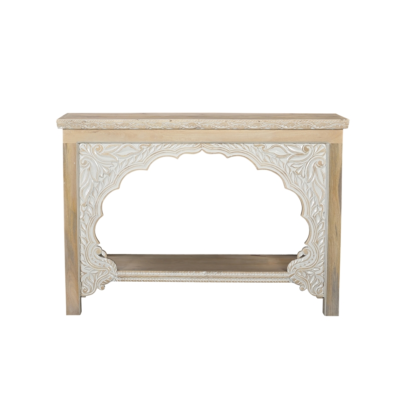Taran Designs Isabella Carved Solid Wood Console Table in Beige/White