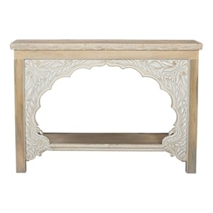 Taran Designs Isabella Carved Solid Wood Console Table in Beige/White