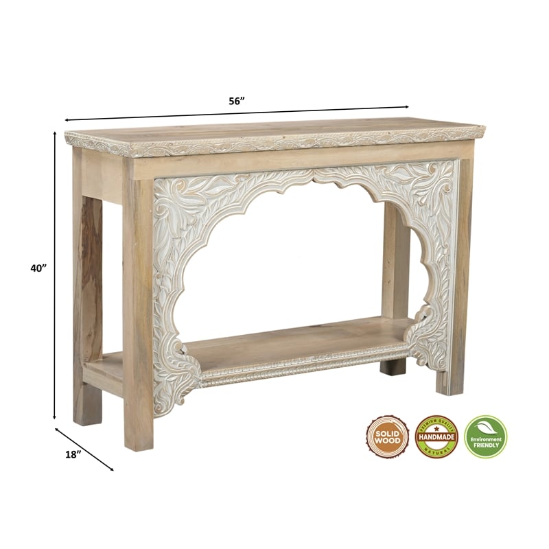 Taran Designs Isabella Carved Solid Wood Console Table in Beige/White