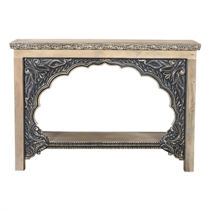 Taran Designs Isabella Carved Solid Wood Console Table in Beige/Black