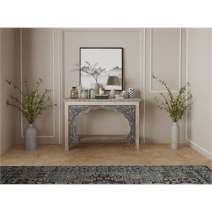 Taran Designs Isabella Carved Solid Wood Console Table in Beige/Black