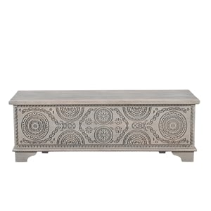Taran Designs Isabella Carved Solid Wood Storage Ottoman in Gray