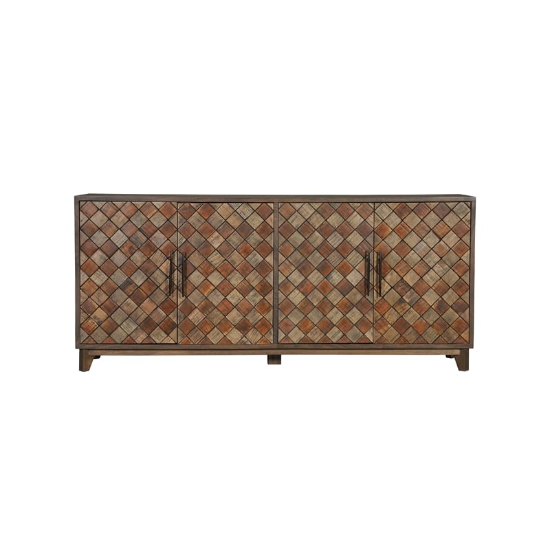 Taran Designs Mason 4-door Diamond Pattern Solid Wood Sideboard in Brown