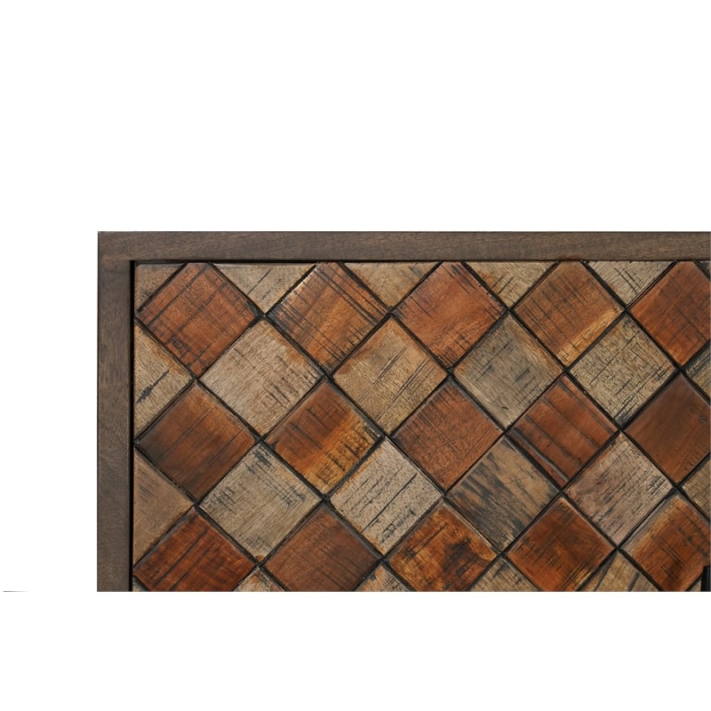 Taran Designs Mason 4-door Diamond Pattern Solid Wood Sideboard in Brown