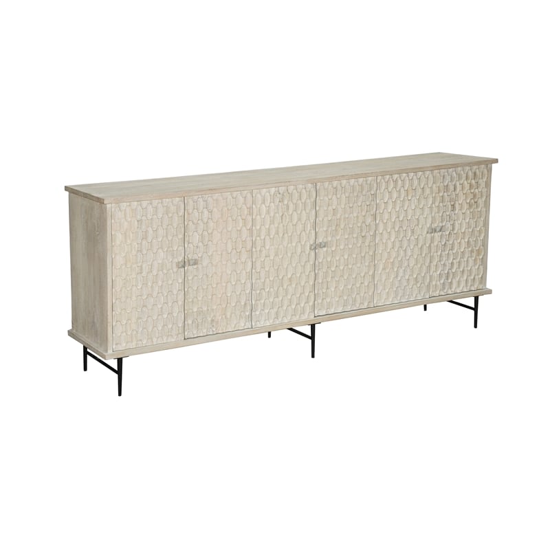 Taran Designs Mason 6-door Geometric Pattern Solid Wood Sideboard in White