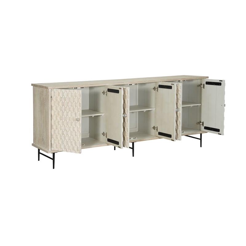 Taran Designs Mason 6-door Geometric Pattern Solid Wood Sideboard in White